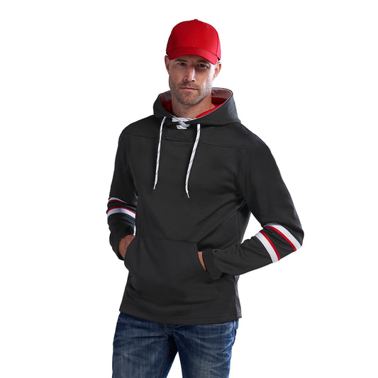 L00617 - Dangle - Adult Pullover Hockey Lace Hooded Sweatshirt