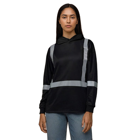 S05985 - GLOW - Long Sleeve Hi-VIS Hooded T-Shirt with Segmented Stripes