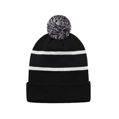 H08080 - Hat Trick - Striped Knit Cuff Toque with Pom-Pom