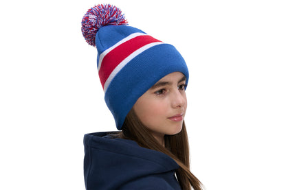 H08080 - Hat Trick - Striped Knit Cuff Toque with Pom-Pom