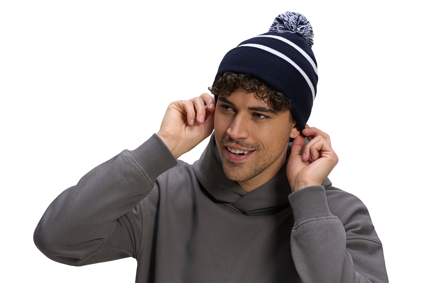 H08080 - Hat Trick - Striped Knit Cuff Toque with Pom-Pom