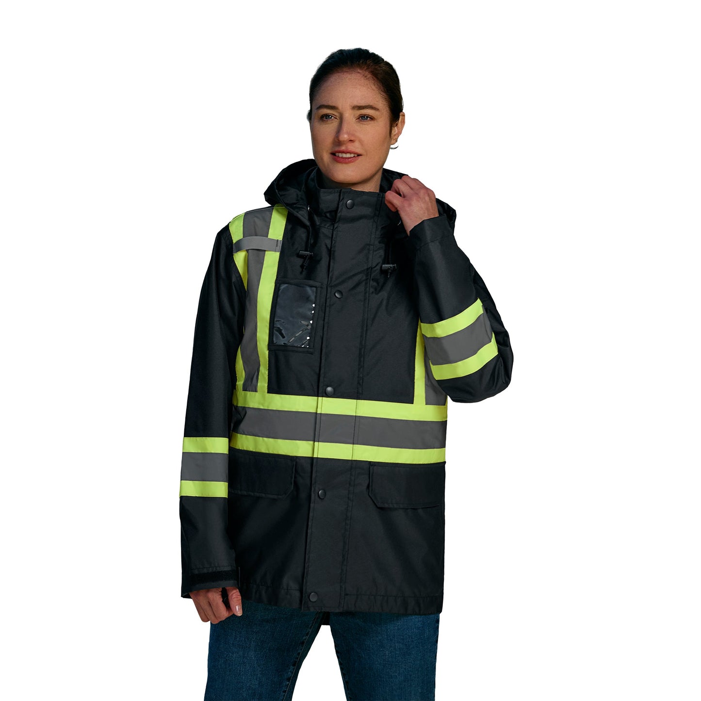 L01205 - STORM - Full Length HI-VIZ Raincoat with Detachable Hood