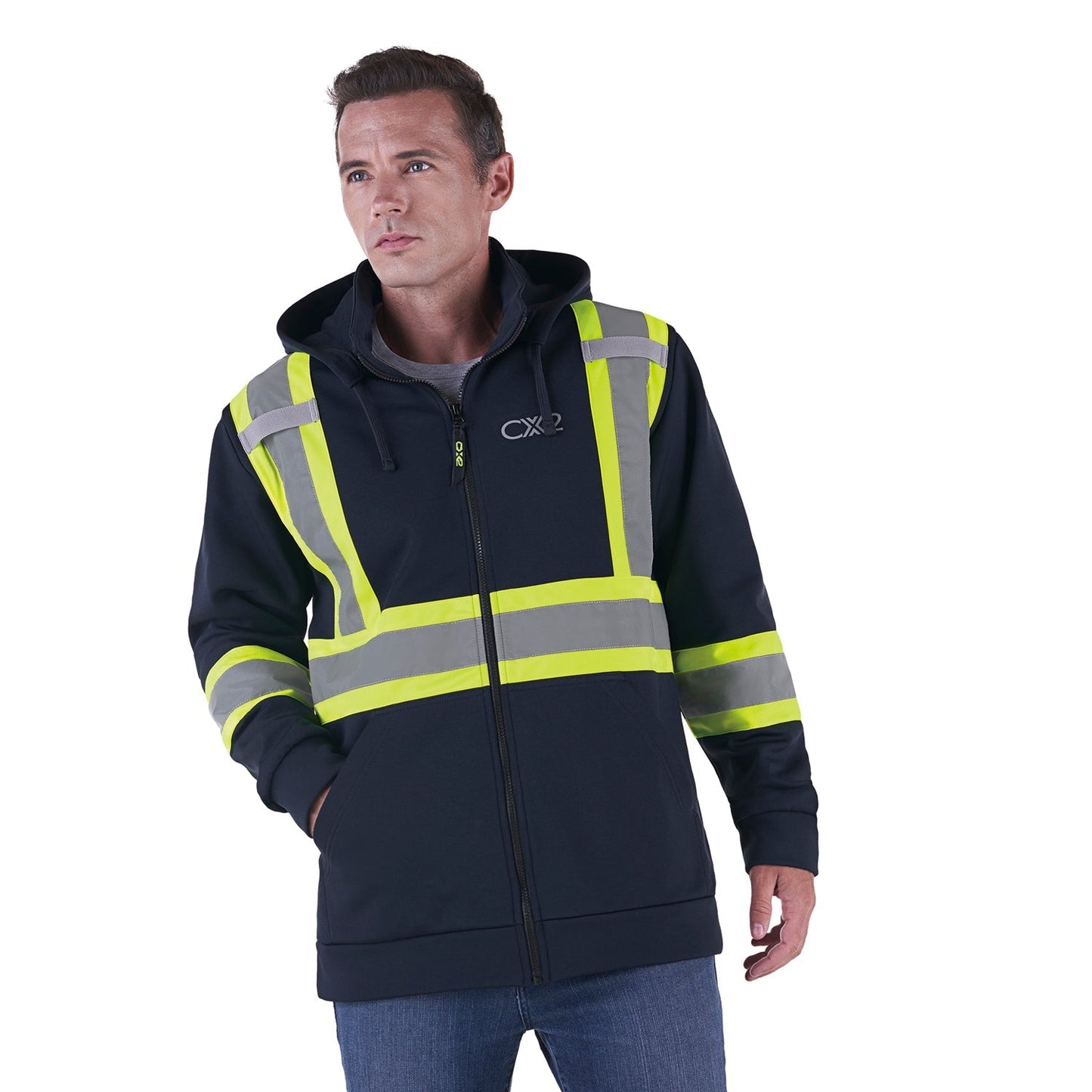 L01380 - Infinity - Hi-Vis Full Zip Hooded Sweatshirt w/ Detachable Hood