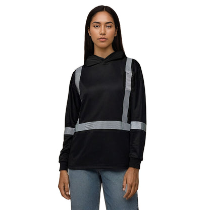 S05985 - GLOW - Long Sleeve Hi-VIS Hooded T-Shirt with Segmented Stripes