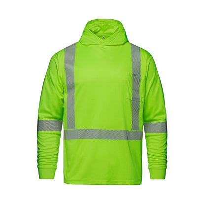 S05985 - GLOW - Long Sleeve Hi-VIS Hooded T-Shirt with Segmented Stripes