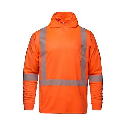 S05985 - GLOW - Long Sleeve Hi-VIS Hooded T-Shirt with Segmented Stripes