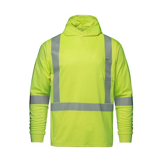 S05985 - GLOW - Long Sleeve Hi-VIS Hooded T-Shirt with Segmented Stripes