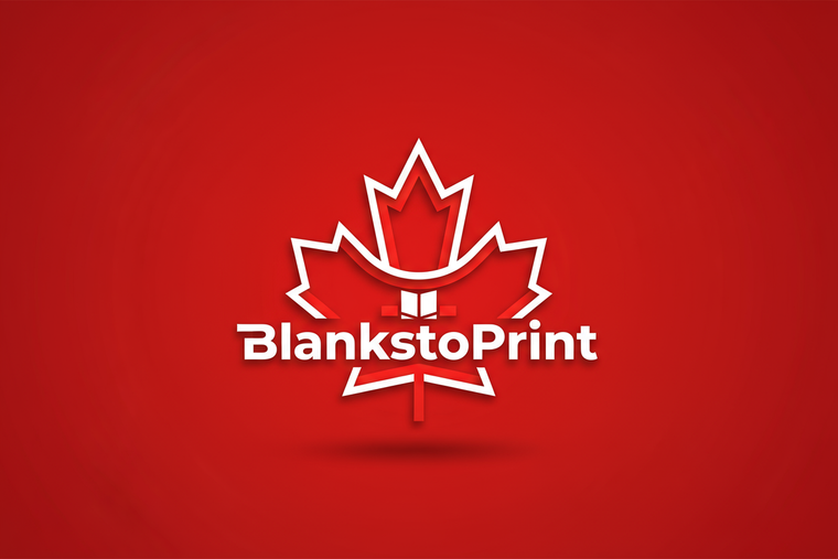 generate a company logo for www.blankstoprint.ca on a red background and incorporate a canada flag in the logo